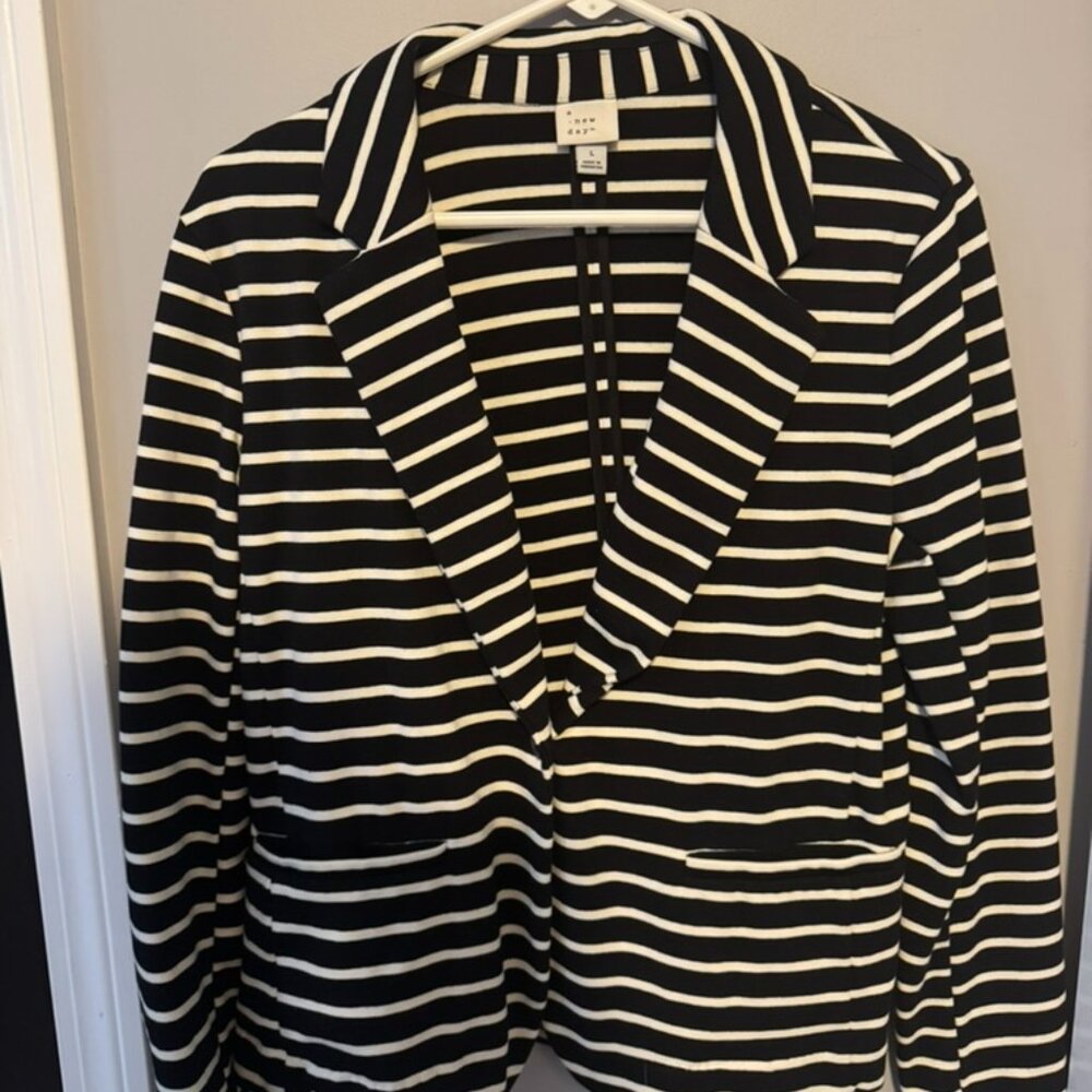 A New Day Black and White Striped Blazer